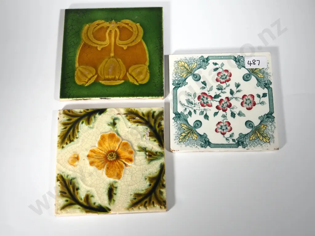 Three Vintage Tiles of Varying Sizes Image 1++