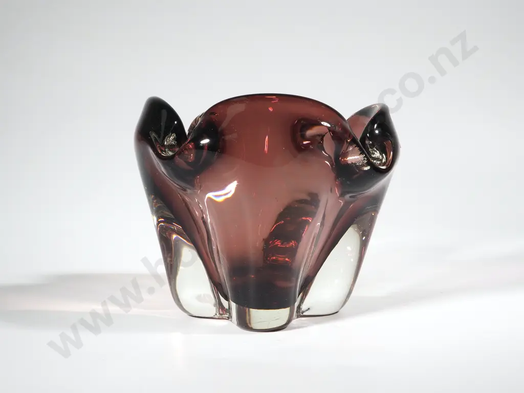 Art Glass Smokey Cranberry Vase/Bowl. Image 1++