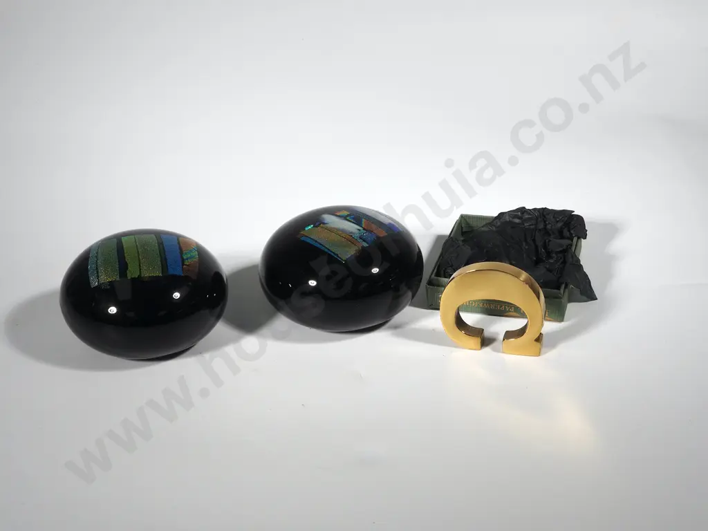 Two Art Glass & One Brass 'C' Initialed Paperweight Image 1++