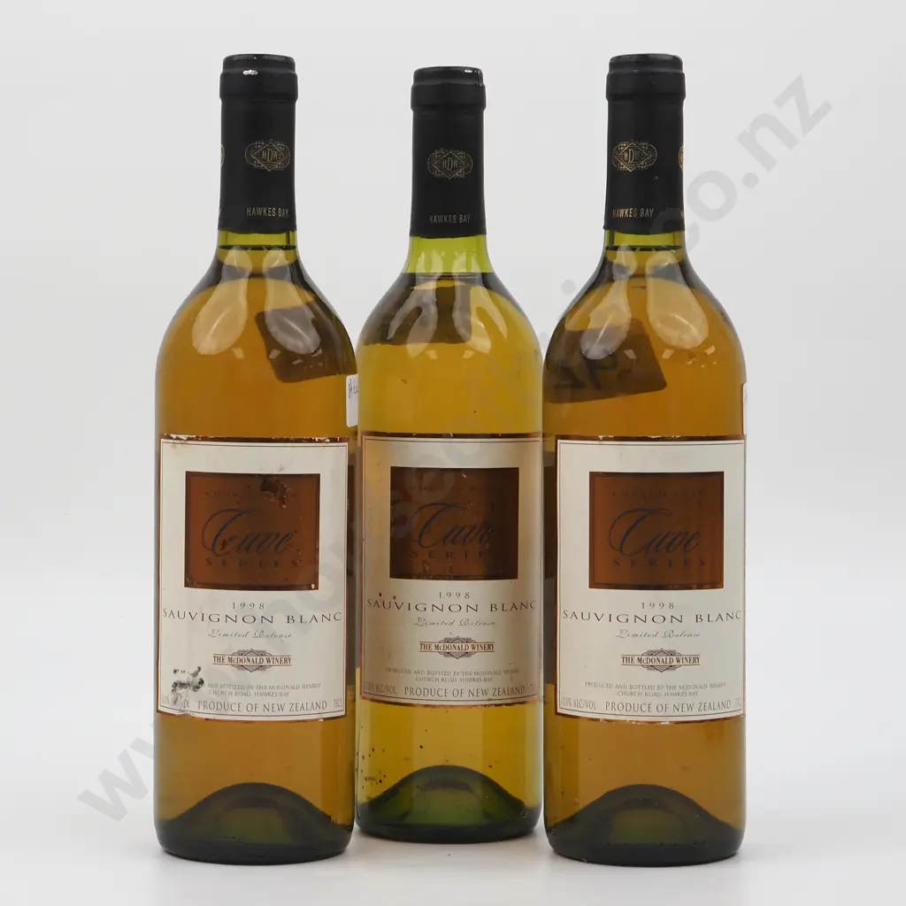 Three Bottles 1998 Church Road Cuve Series Limited Release McDonald Winery Sauvignon Blanc - Hawkes Bay. Image 1++
