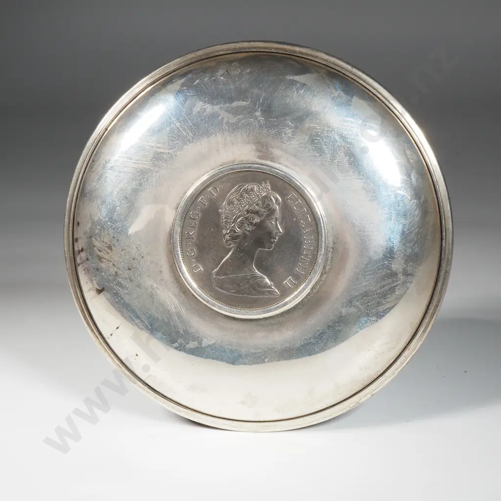 Sterling Silver Dish w 1972 Crown Celebrating 25th Wedding Anniversary of QEII Image 1++