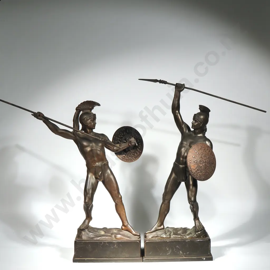 A Pair Of Late 19th/Early 20th Century Hermann Eichberg Spelter Figures Of A Greek Archer & A Warrior Image 1++