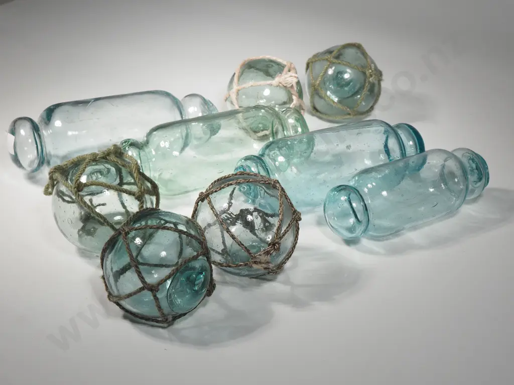 Collection Of Free Blown Glass Fishing Floats - Some Round & Some w Knobbed Ends Image 1++