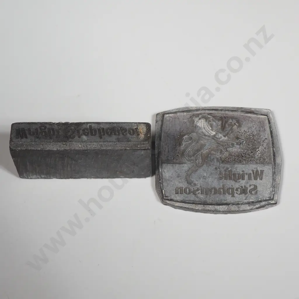 Two Vintage Letterpress Printing Blocks Or Dies Marked " Wright Stephenson" Image 1++