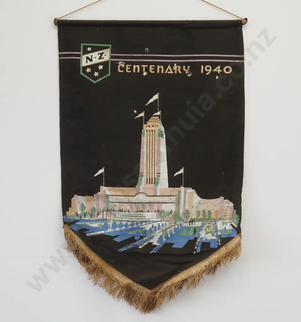 Vintage New Zealand 1940 Centenary Banner w Fringe Image 1++