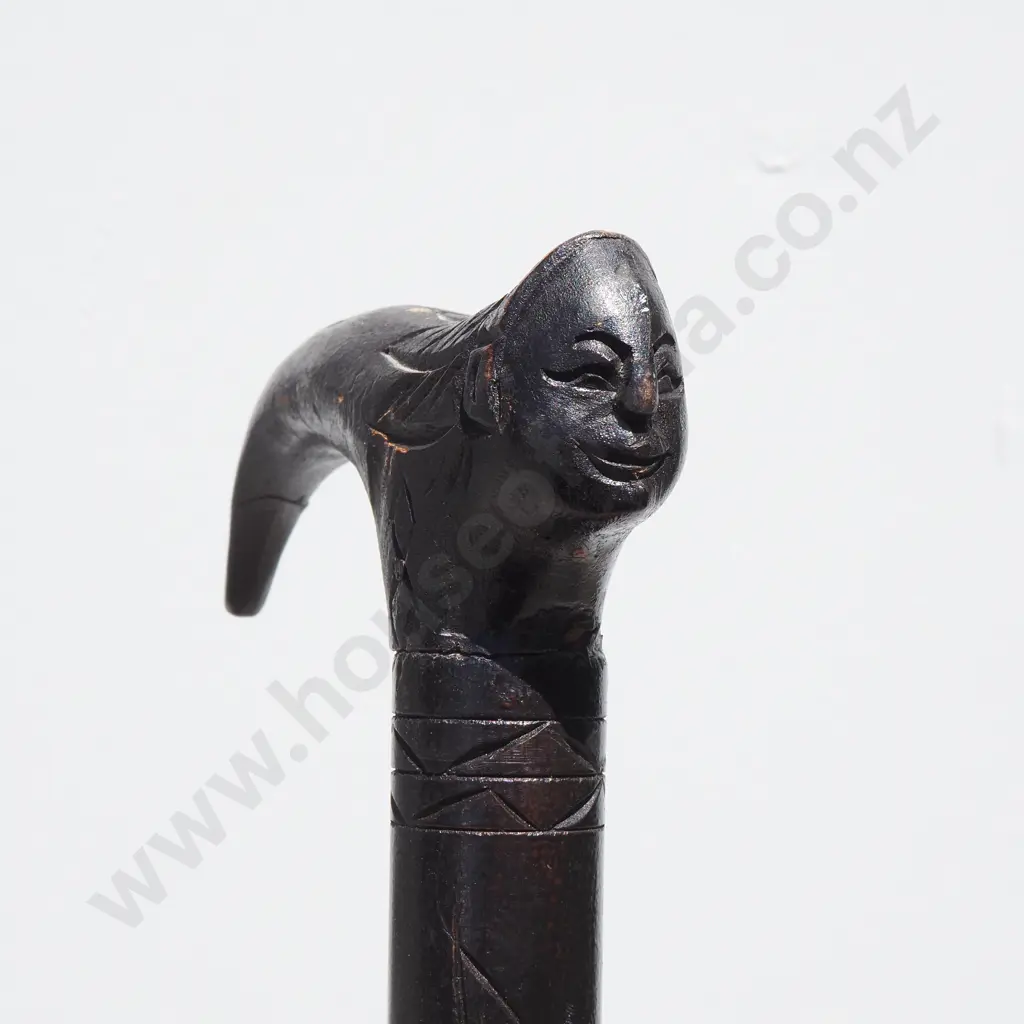 Carved Wooden Sword Stick Of Unknown Origin w Brass Mounts Image 1++