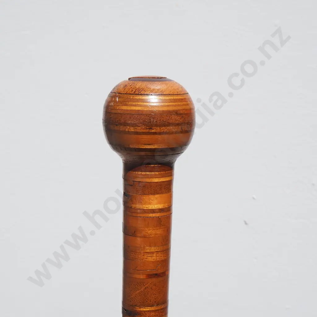 Wooden Walking Stick w Inlaid Handle of New Zealand Woods & Metal Trim Image 1++