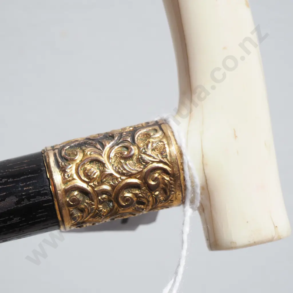 Gentleman's Walking Cane w Ornate Rolled Gold Ferrule & Elephant Ivory Handle Image 1++
