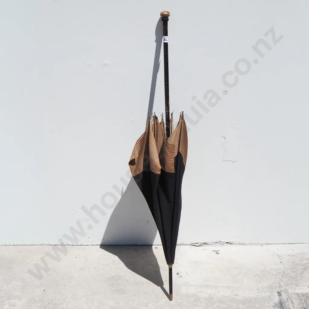 Silk Parasol w Wooden Handle & Brass Trim Image 1++