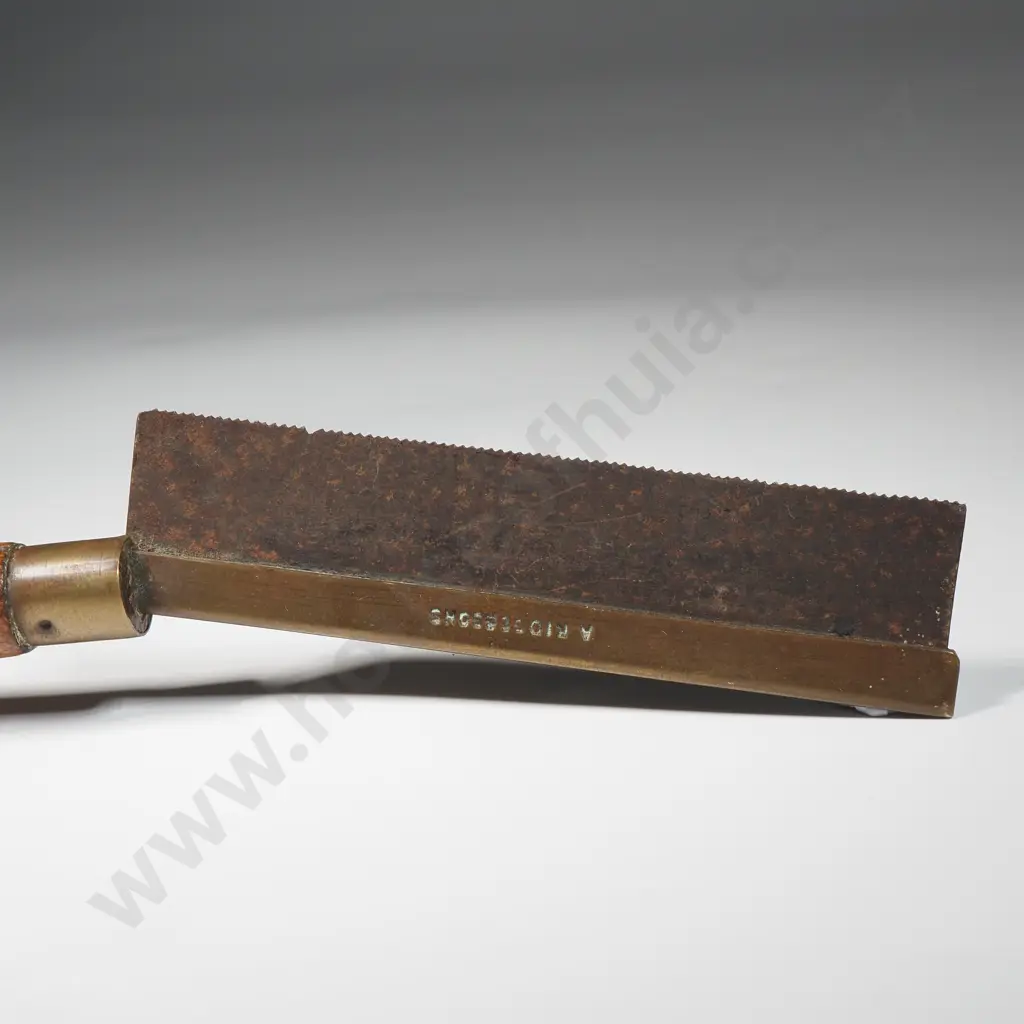 19th Century Brass Backed Veneer Saw w Turned Handles & Brass Ferrules By A Ridge & Sons Image 1++