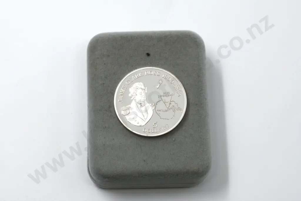 New Zealand - 1995 - Silver $5 Proof Coin - James Clarke Ross - Explorer Image 1++