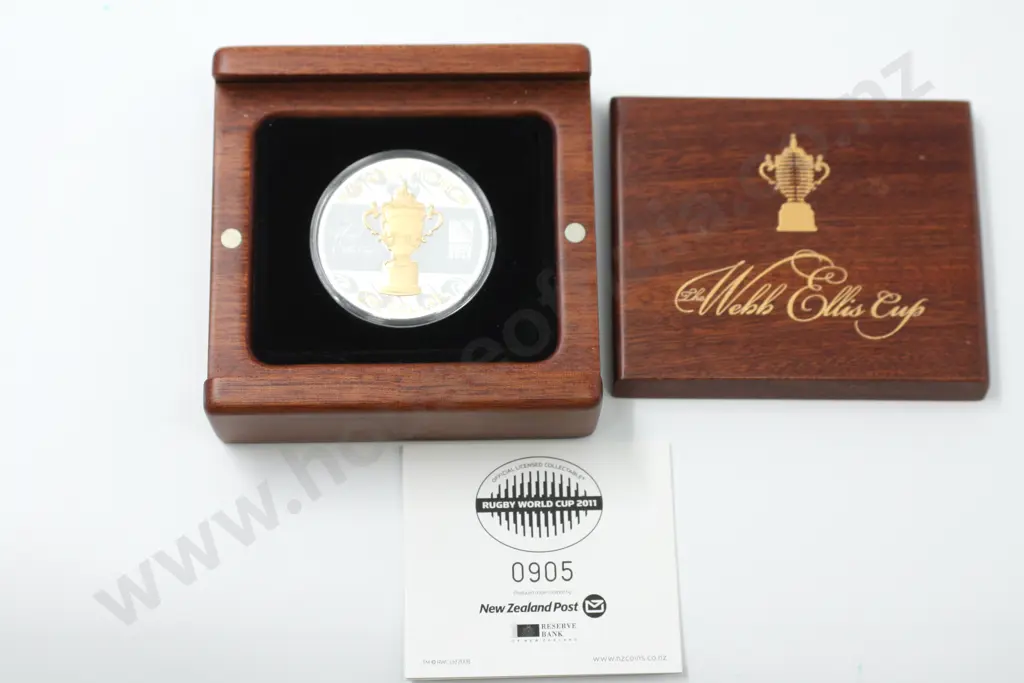  2011 Rugby World Cup ( Webb Ellis ) one ounce .999 silver proof $1. Cased with C.O.A. C.V. $135    Image 1++