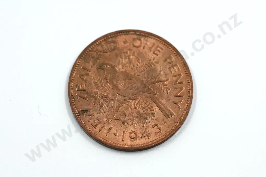 1943 one penny, almost uncirculated with full mint lustre. C.V. $55 Image 1++