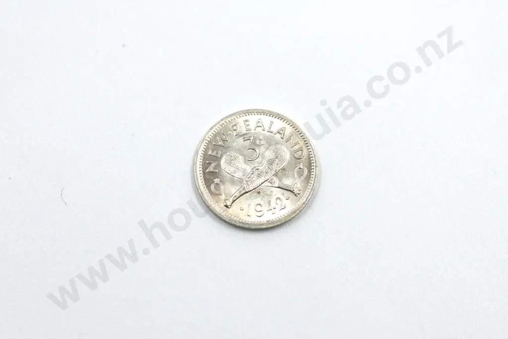 1942 threepence, brilliant uncirculated with full mint lustre. C.V. $65 Image 1++