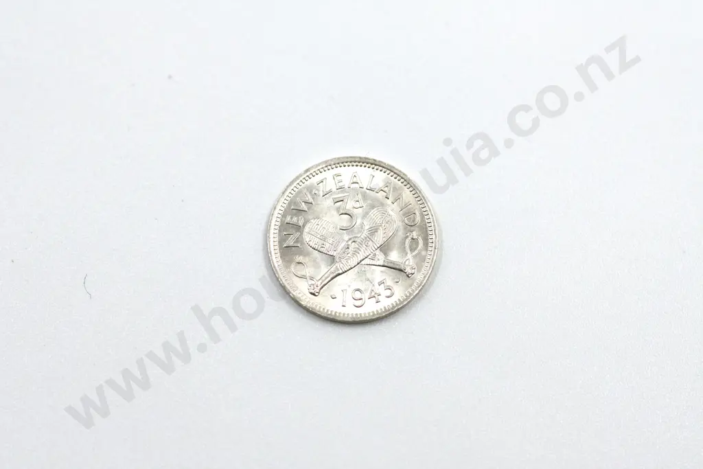 1943 threepence, brilliant uncirculated with full mint lustre. C.V. $55 Image 1++