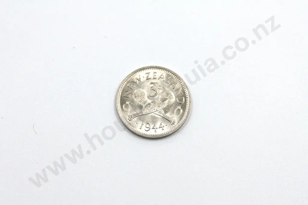 1944 threepence, brilliant uncirculated with full mint lustre. C.V. $55 Image 1++