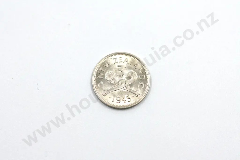 1945 threepence, brilliant uncirculated with full mint lustre. C.V. $45 Image 1++