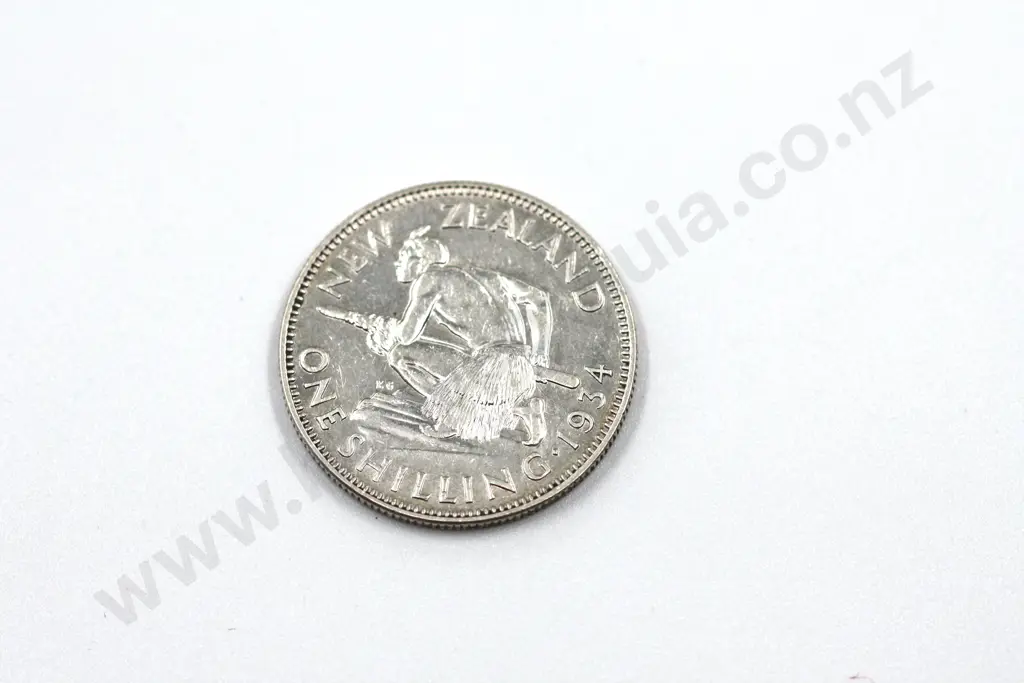 1934 shilling, almost uncirculated with mint lustre. C.V. $250 Image 1++