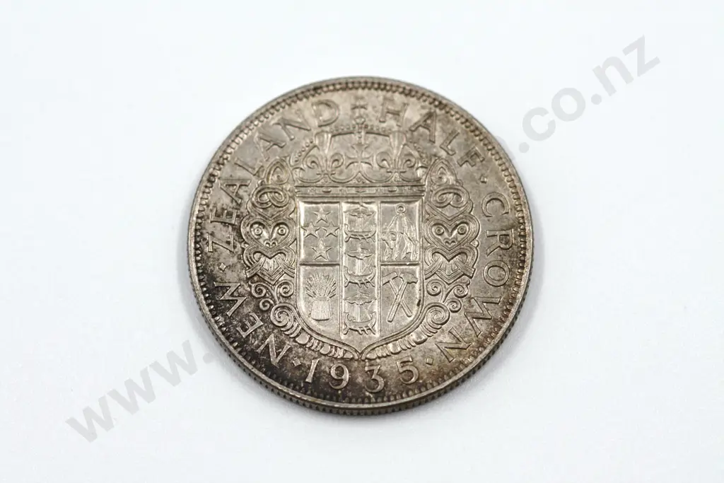 1935 halfcrown, uncirculated with mint lustre, some toning. C.V. $1500 Image 1++