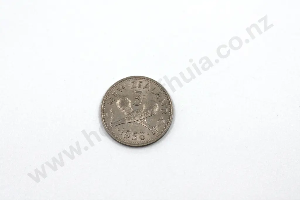 1956 ‘no shoulder strap’ threepence, extremely fine. C.V. $250 Image 1++