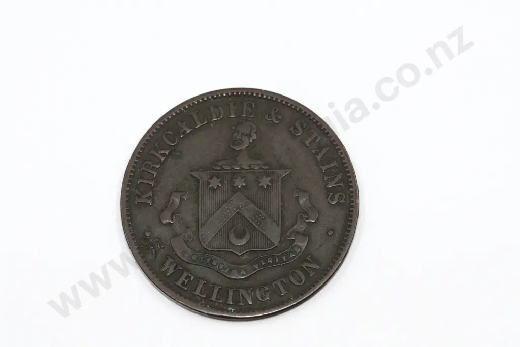 Kirkcaldie & Stains, Wellington, one penny, ND ( 1874 ), very fine. C.V. $60 Image 1++