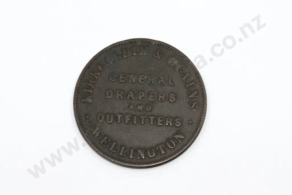 Kirkcaldie & Stains, Wellington, one penny, ND ( 1874 ), very fine. C.V. $60 Image 1++