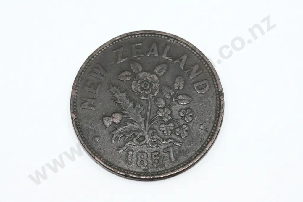 M. Somerville, Auckland, one penny, 1857, fine. C.V. $25 Image 1++