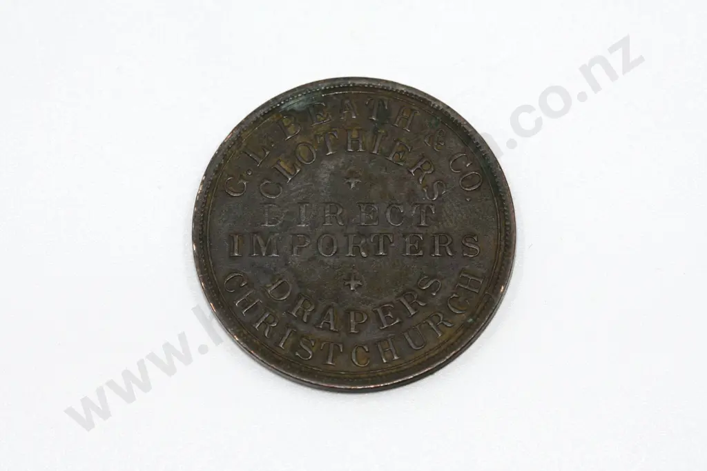 G. L. Beath, Christchurch, one penny, ND ( 1860’s ), very fine. C.V. $50 Image 1++