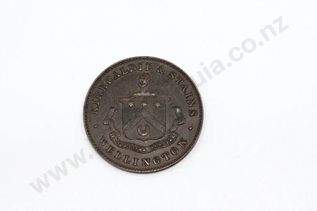 Kirkcaldie & Stains, Wellington, half penny, ND ( 1874 ), very fine. C.V. $60 Image 1++