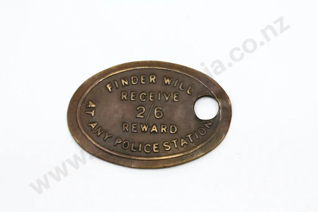 Police Station ( Finder Reward ) ( bracteate ) 2/6, brass 35mm x 23mm. C.V. $150 Image 1++