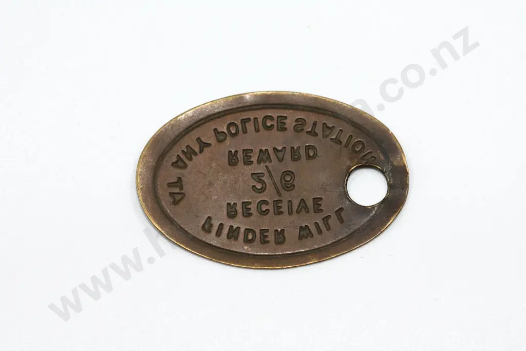Police Station ( Finder Reward ) ( bracteate ) 2/6, brass 35mm x 23mm. C.V. $150 Image 1++