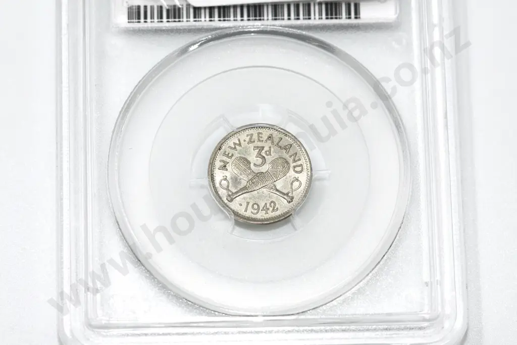 1942 threepence ‘one dot’, MS 63. C.V. $1500 Image 1++