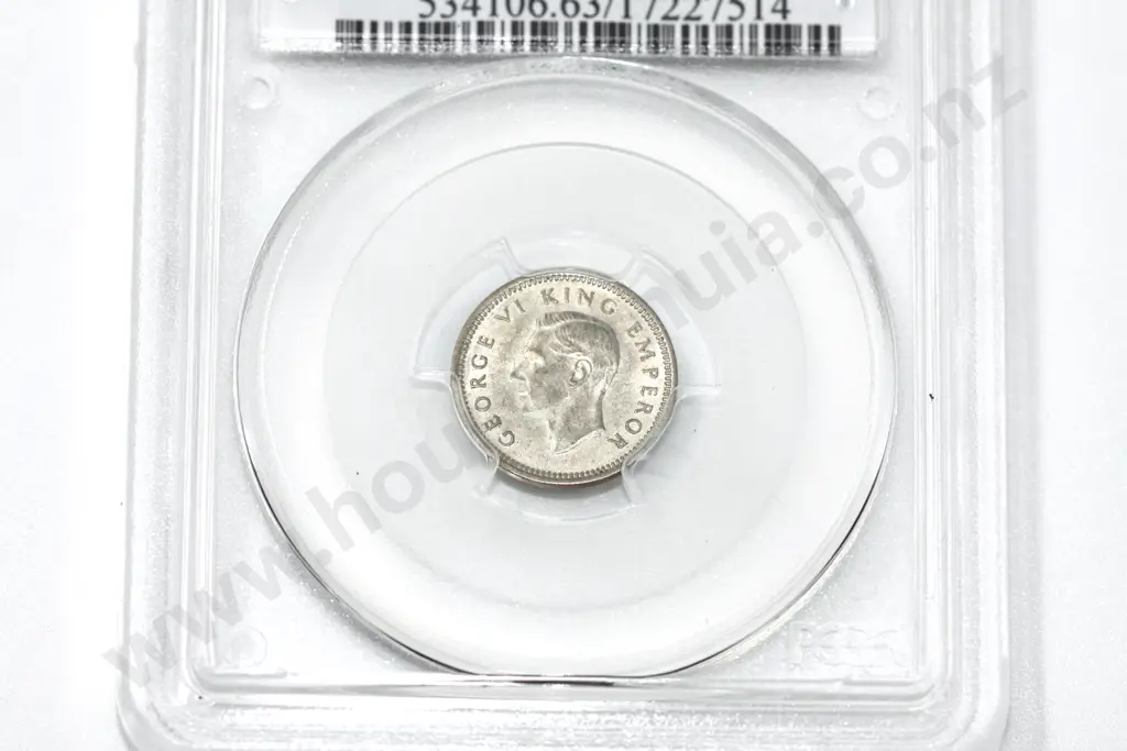1942 threepence ‘one dot’, MS 63. C.V. $1500 Image 1++