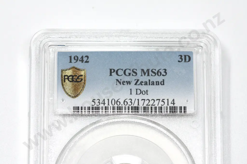 1942 threepence ‘one dot’, MS 63. C.V. $1500 Image 1++