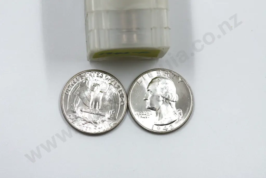Tube of 1942 Silver Quarters (40 Coins) C.V. $917 Image 1++