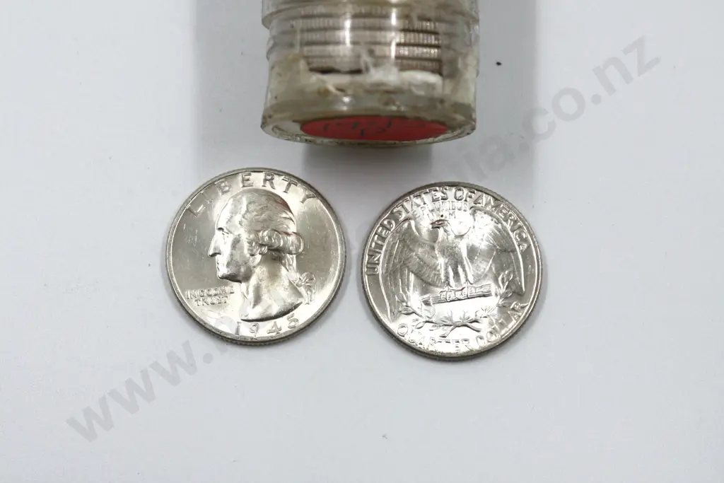 Tube of 1945 Silver Quarters (40 Coins) C.V. $852 Image 1++
