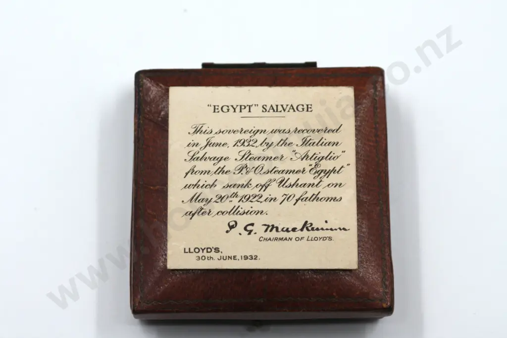 Shipwreck interest - 1911 "SS Egypt" Full Sovereign Image 1++