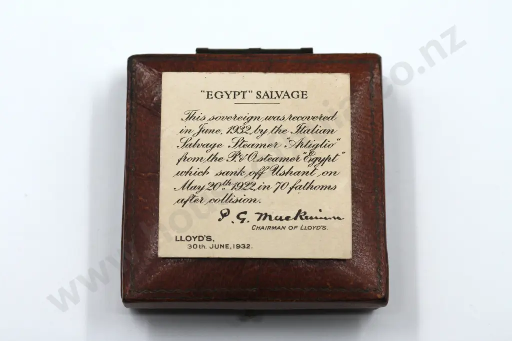 Shipwreck interest - 1911 "SS Egypt" Full Sovereign Image 1++