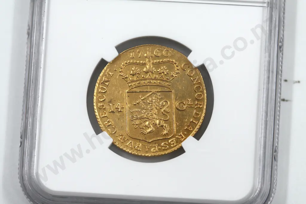 Netherlands - 1760 14 Guilders Gold Coin NGC Cased CAT USD$1400 Image 1++