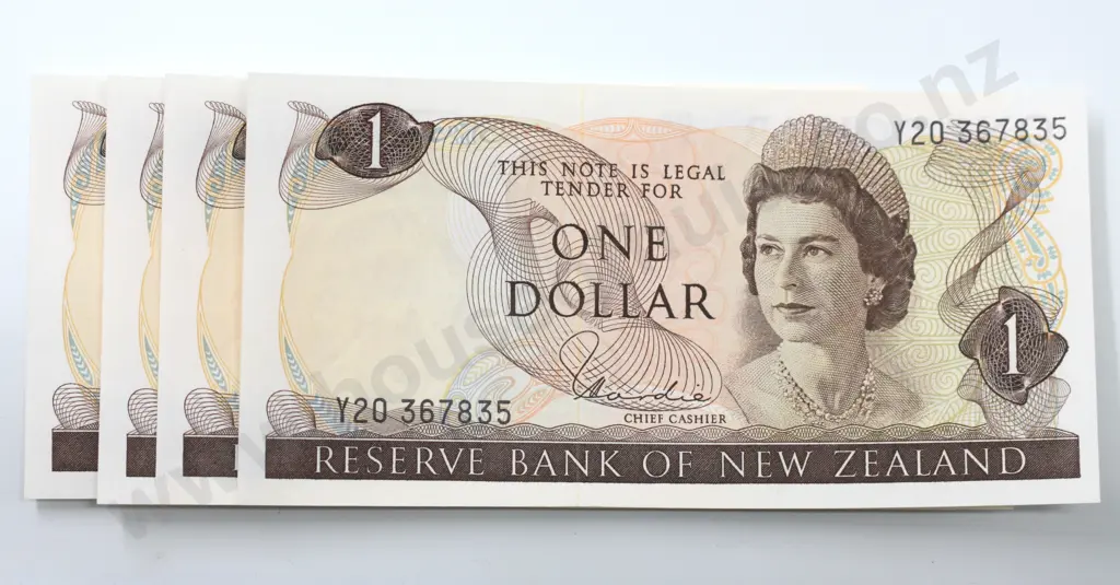 One dollar, four consecutively numbered notes, Hardie type one signature, almost uncirculated. Image 1++