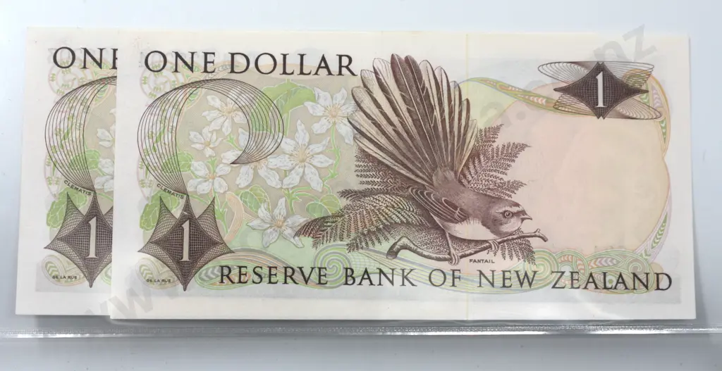 One dollar, consecutively numbered pair, Knight signature, last prefix of the signature, almost uncirculated.  Image 1++