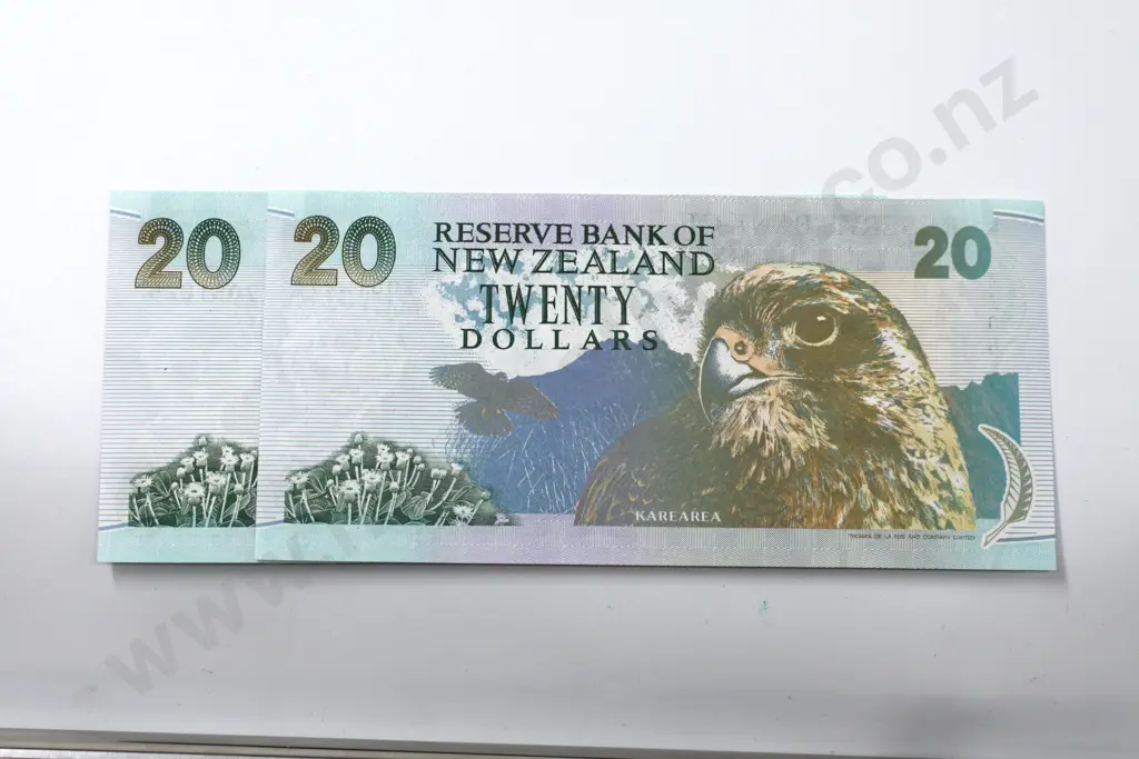 Twenty dollars, consecutively numbered pair, Brash type II signature ZZ notes, uncirculated. Combined C.V. $260 Image 1++