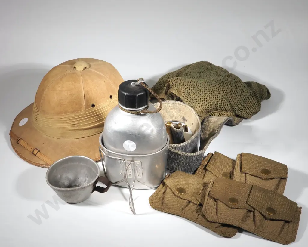 Assorted Bag of Military Webbing / Aluminium Drink Bottle & Cup / Scrim & Jungle Hat Image 1++