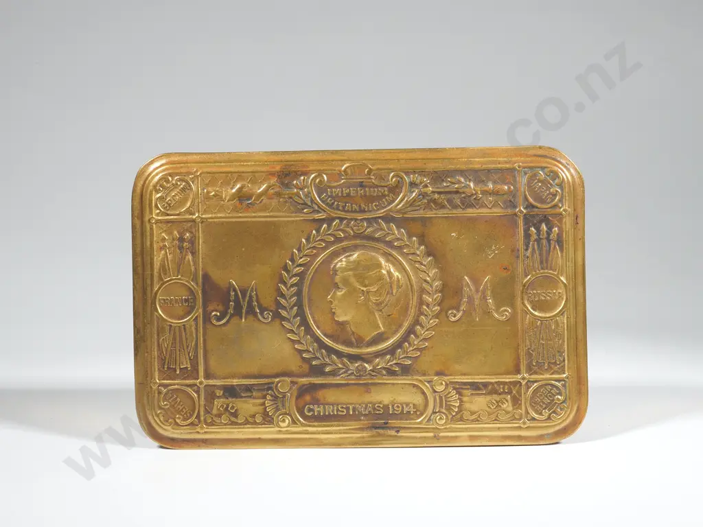 WWI Brass Queen Anne Christmas Gift Tin 1914 Image 1++
