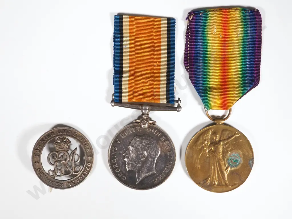 WW1 Pair to G-11037 Pte H T Bates - Queens Regt & Silver War Badge Image 1++