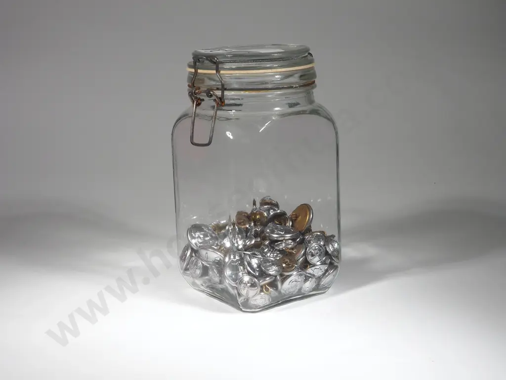 Glass Cookie Jar Containing New Zealand Fire Brigade Buttons Image 1++