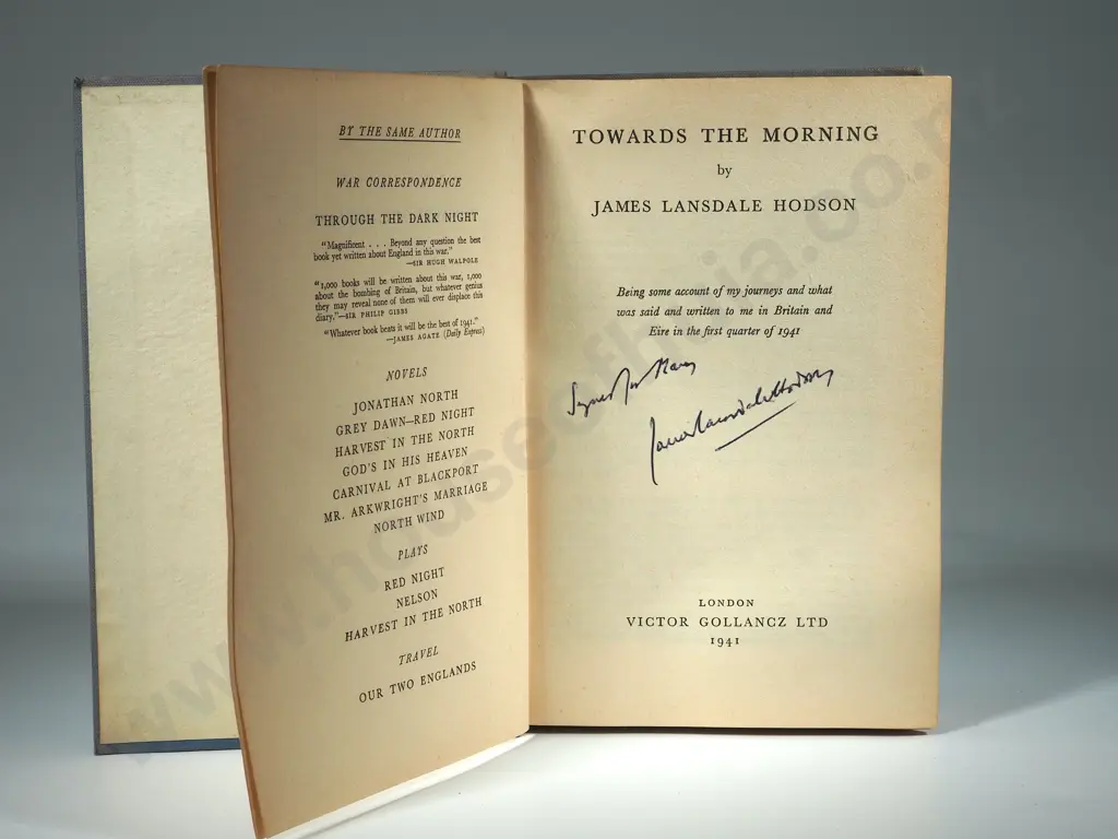 James Lansdale Hodson, Towards The Morning, Gollancz, 1941, First Edition. Image 1++