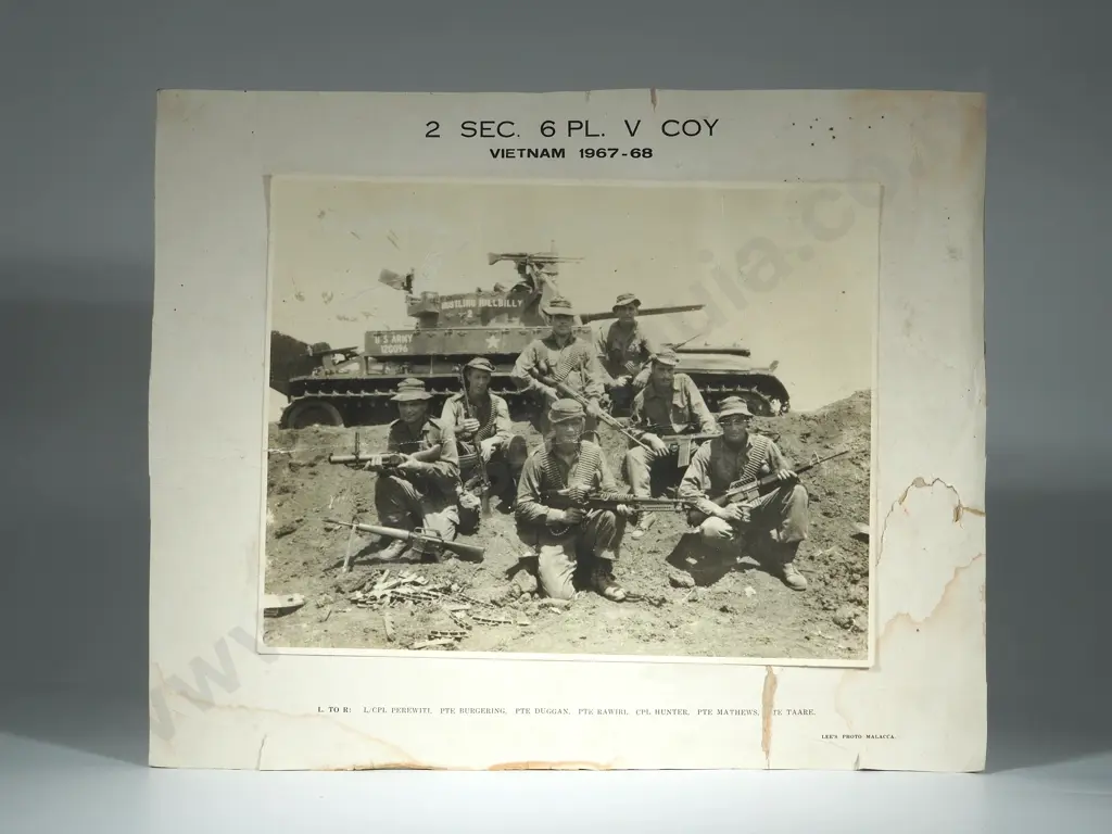 Vietnam War Photograph of 2 Section 6 Platoon V Company 1967-68 - Mounted on Board Image 1++
