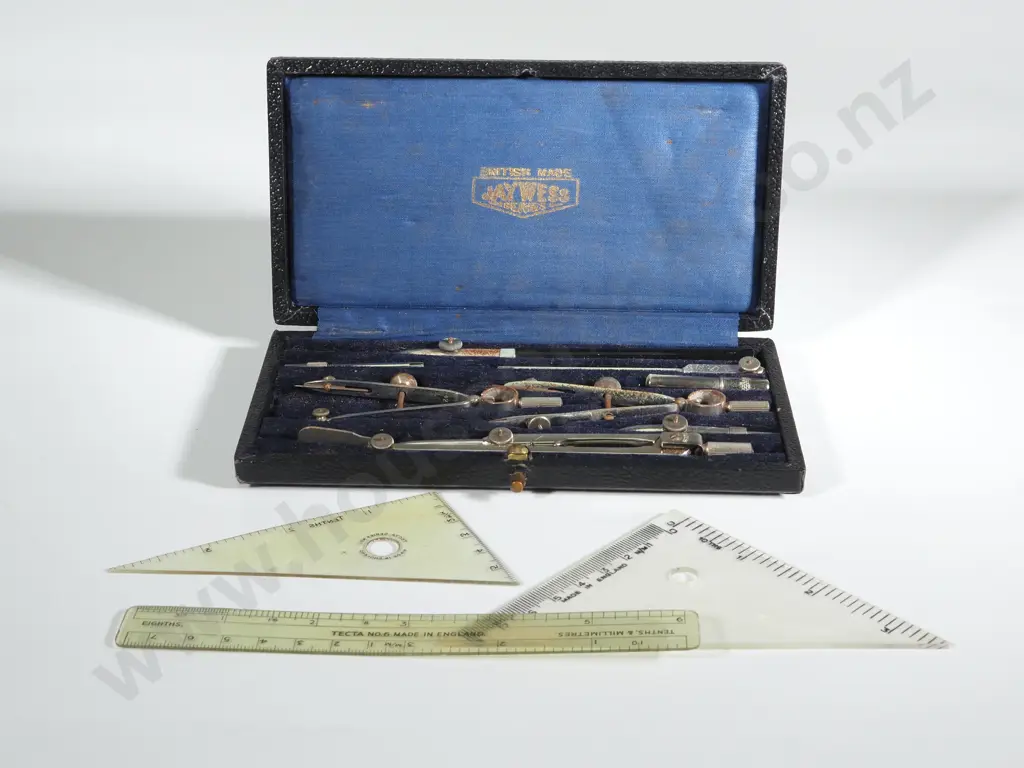 Vintage Draughtsman's Box including  & Set Squares & Ruler. Image 1++