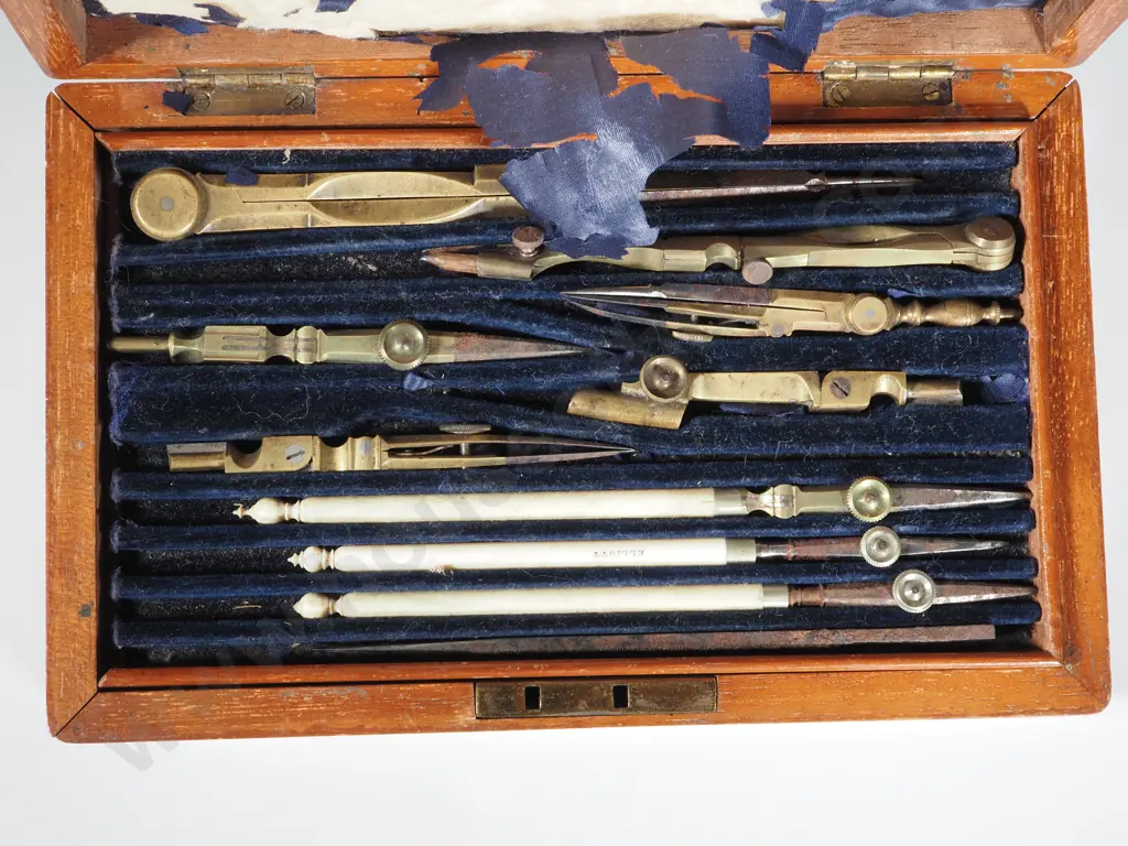 Antique Cased Draughtsman's Set Complete w Instruments. Image 1++